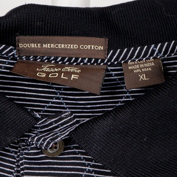 Tasso Elba Golf Polo Shirt XL Black White Striped Diamond Long Mercerized Cotton - Picture 7 of 7